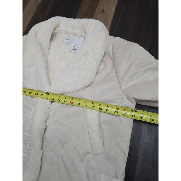 Nine West Faux Sued Aviator Jacket Ivory Super Cozy Front Buttons NWT Size XL - Picture 9 of 13